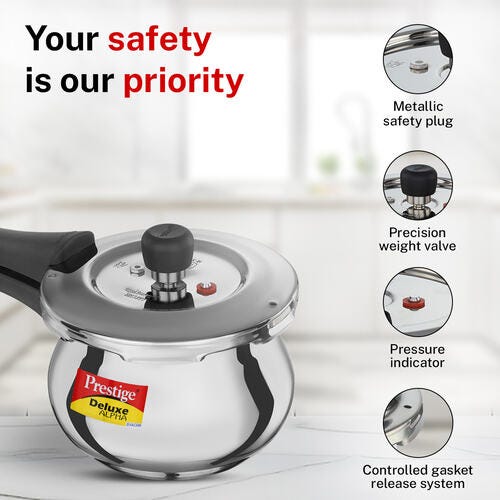 Prestige Deluxe Alpha Svachh Stainless Steel Spillage Control Baby Handi Pressure Cooker, 2 L (Silver)