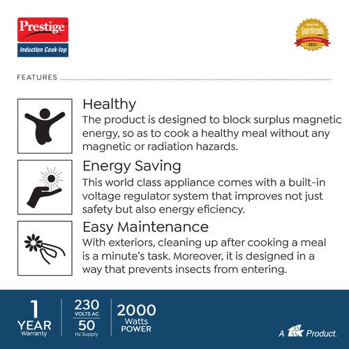 Prestige PIC 31.0 V4 Induction Cooktop 2000 W with Automatic Whistle Counter and Auto Pressure Cook Mode (Black)
