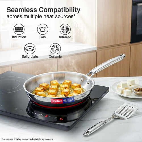 Prestige 22cm/1.2L Tri-Ply Stainless Steel Splendid Fry Pan| Gas and Induction Compatible |Even Heat Distribution| Thick Gauge Tri-Ply Body| 15 Year Warranty