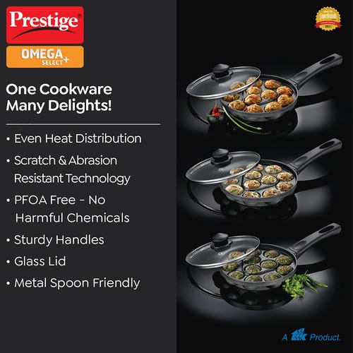 Prestige Omega Select Plus Paniyarakkal with Lid (Aluminium, Non-stick)