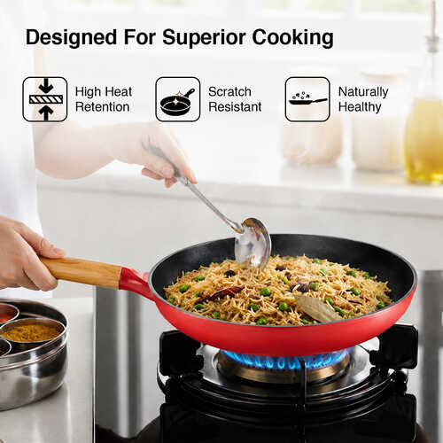 Prestige Castlite Enamel Coated Cast Iron Fry Pan 24cm/1.4L | Lightweight, High Heat Retention | Gas & Induction Compatible | Low-Oil Cooking | Stay-Cool Wooden Handle | Easy Clean | 15Y Warranty