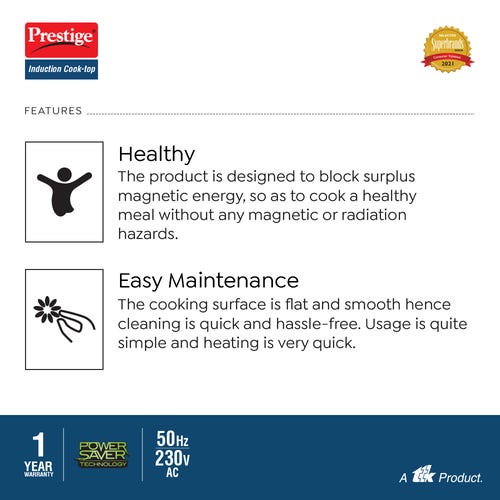 Prestige PIC 16.0 Plus 2000 Watts Induction Cooktop | 4KV Surge Protection | 8 Preset Indian Menu Option with Timer | Soft Touch Button | Easy to clean | Portable | Black |1Y Warranty | BIS