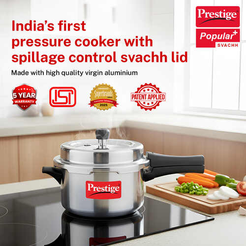 Prestige Popular Plus Svachh Virgin Aluminium Spillage Control Pressure Cooker, 4 L (Silver)