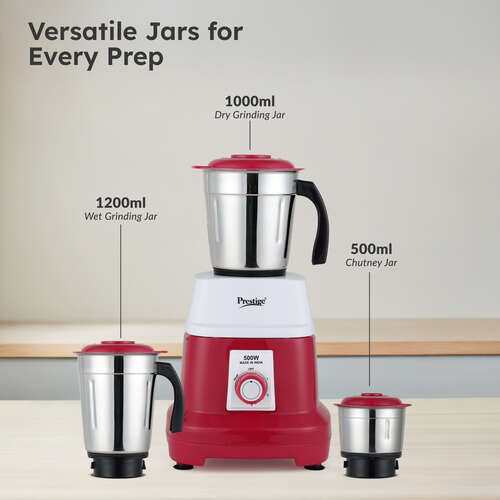 Prestige Orion Mixer Grinder 500 W, 3 Jars, (1500 ml, 1200 ml, 400 ml) (Multicolor)