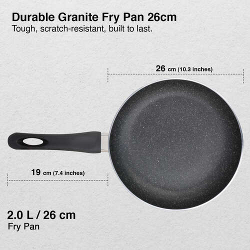 Prestige Omega Deluxe Granite Non-stick Round Base Fry Pan with Glass Lid, 26cm, 2.1L (Black)
