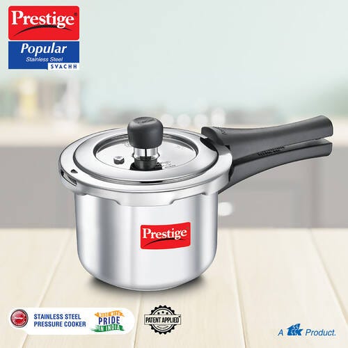 Prestige Svachh Popular Spillage Control Stainless Steel Pressure Cooker, (Silver) | Gas and Induction Compatible