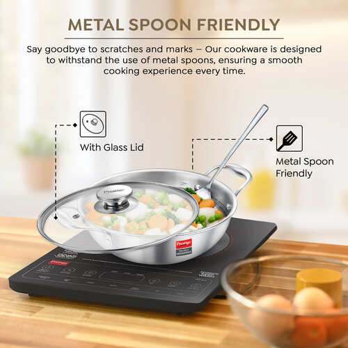 Prestige TRIPLY HexaMagic Kadai | Durable Honeycomb Non-Stick Structure | Low Oil Consumption | Metal Spoon Friendly | Gas & Induction Compatible | 15Y Product & 3Y Coating Warranty| ISI