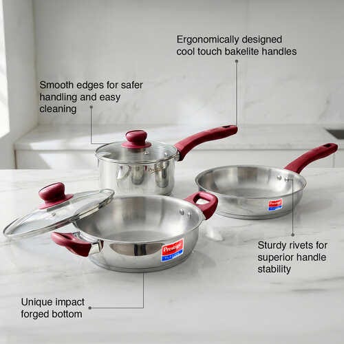 Prestige Platina Popular Stainless Steel 3PCS BYK SET Cookware
