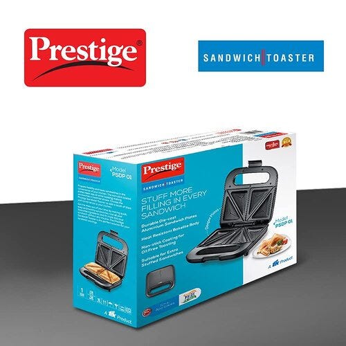Prestige PSDP 01 New Deep Sandwich Maker 750W with Non-stick Heating Plates