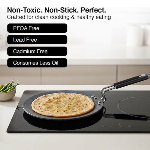 Prestige Durastone Hard Anodised 6 Layer Non-Stick Concave Tawa, 24.5 cm (Black)
