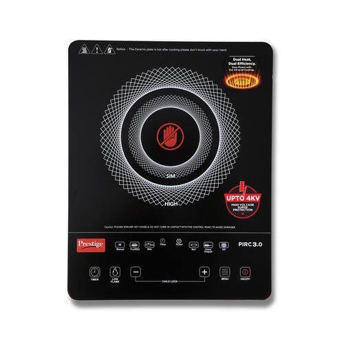 Prestige PIRC 3.0 Plus 2400 Watts Infrared Cooktop | Preset Indian Menu Option with Timer | Compatible With Any Metal Cookware With Flat Bottom | Easy to clean | Portable | Black | 1Y Warranty