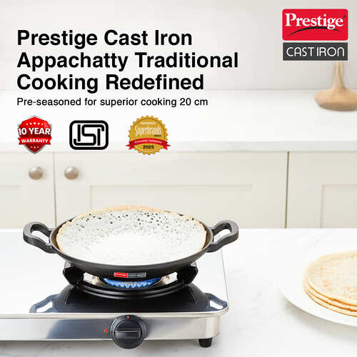 Prestige Cast Iron Cookware Appachetty with Glass Lid, Dia 20 Cm