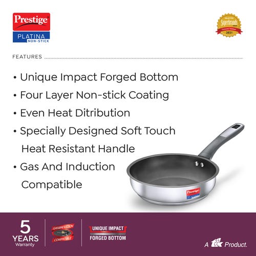 Prestige Platina Non-stick Stainless Steel Unique Impact Forged Bottom Fry Pan, Silver