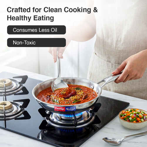 Prestige 20cm/1.0L Tri-Ply Stainless Steel Splendid Fry Pan| Gas and Induction Compatible |Even Heat Distribution| Thick Gauge Tri-Ply Body| 15 Year Warranty