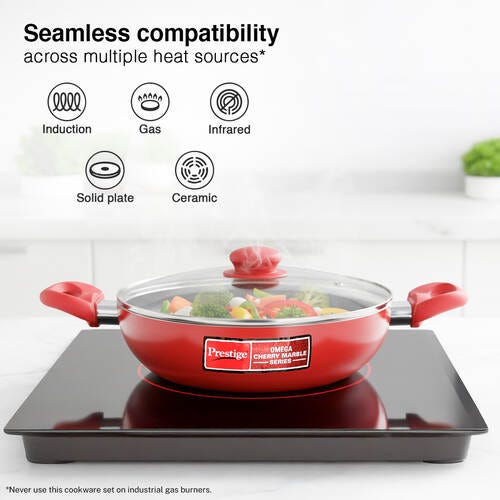 Prestige Aluminum Omega Cookware Set, 3-Piece, 1.5 Liters, Red