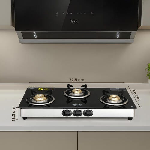 Prestige Marvel Plus GTM 03L SS Manual Stainless steel 3 Burners Gas Stove, Black