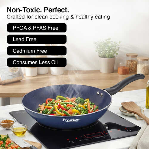 Prestige Ceraglide Ceramic Coating Non-Stick Aluminium Cookware Wok 28 Cm (3.3 Litre)