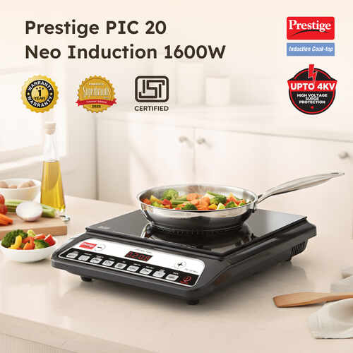 Prestige PIC 20 NEO Induction Cooktop 1600W|Indian Menu Options| Automatic Voltage Regulator| Timer with user pre-set