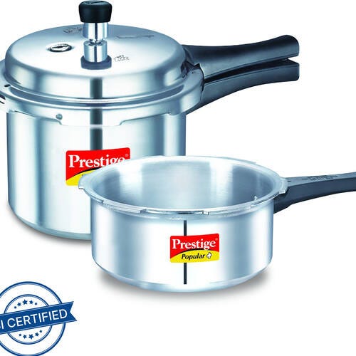 Prestige Popular Plus 3 L, 2 L Outer Lid Induction Bottom Pressure Cooker (Aluminium)