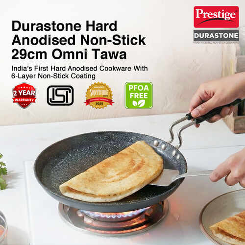 Prestige Durastone Hard Anodised 6 Layer Non-Stick Omni Tawa, 29 cm (Black)