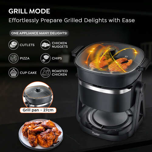 Prestige AirFlip 4.5L Air Fryer | Dual Mode - Air Frying & Grilling | 360° View Glass Basket | 80% less Oil Consumption | 5 Preset Menu | 1500 Watts |  Easy to Clean |  1Y Warranty | ISI Certified
