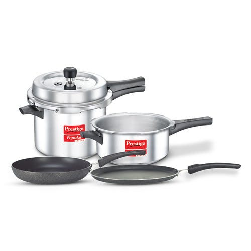 Prestige Kitchen Starter Pack (Popular Svachh 5 Ltr + 3 Ltr Body without Lid + Fry Pan 20Cm + Tawa 27.5Cm)