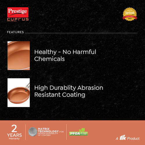 Prestige Cuprus Aluminium Gas and Induction Compatible Non-Stick Fry Pan, 20 cm, 1.2 L (Copper)