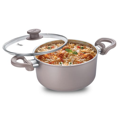 Prestige Ceraglide Duo Ceramic Coating Non Stick Aluminium Cookware Casserole Dia 24 cm (4.6 Litre) with Glass Lid
