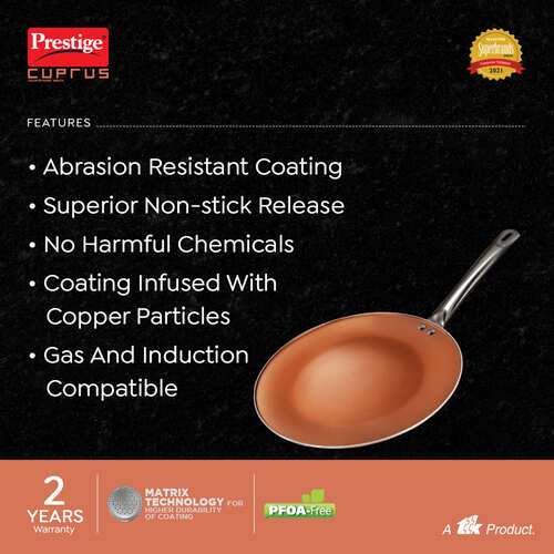 Prestige Cuprus Aluminium Gas and Induction Compatible Non-Stick Tawa, 28 cm (Copper)
