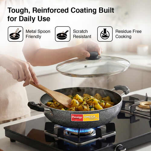 Prestige Omega Select Plus IB Non-Stick Cookware - Kadai 260 mm Dia. with Glass Lid (3.25 L)