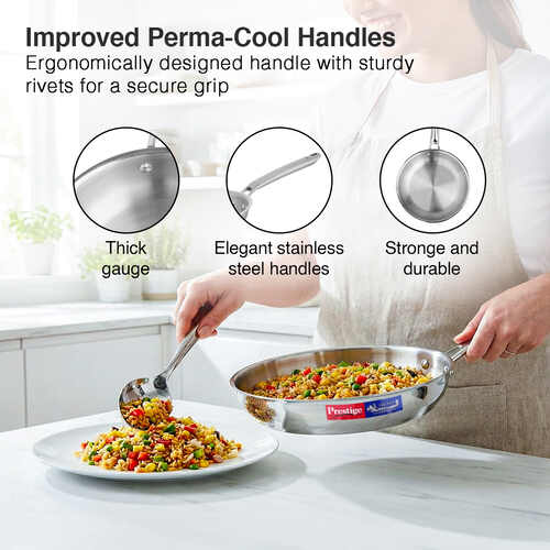 Prestige 22cm/1.0L Tri-Ply Stainless Steel Splendid Fry Pan with Lid|Gas and Induction Compatible|Even Heat Distribution| Thick Gauge Tri-Ply Body|15 Year Warranty