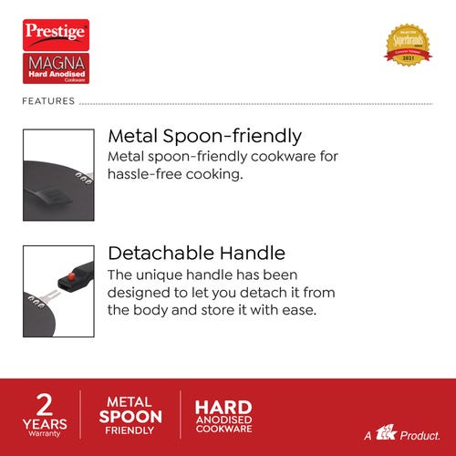 Prestige Magna Hard Anodised Detachable Handles Concave Tawa 25 cm, Black