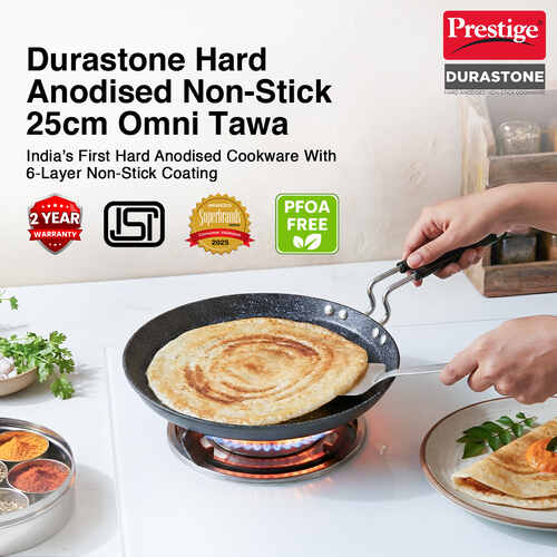 Prestige Durastone Hard Anodised 6 Layer Non-Stick Omni Tawa, 25 cm (Black)