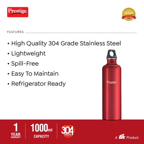 Prestige Coloured Stainless Steel Water Bottle (PSWBC 13) 750Ml Each (Red, Blue, Orange and Yellow)