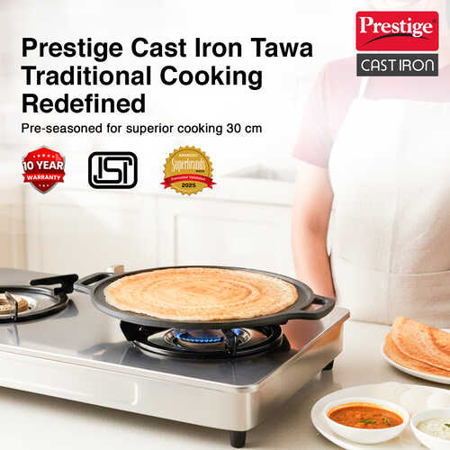 Prestige Cast Iron Scratch Resistant Round Base Dosa Tawa 30 cm, (Black)