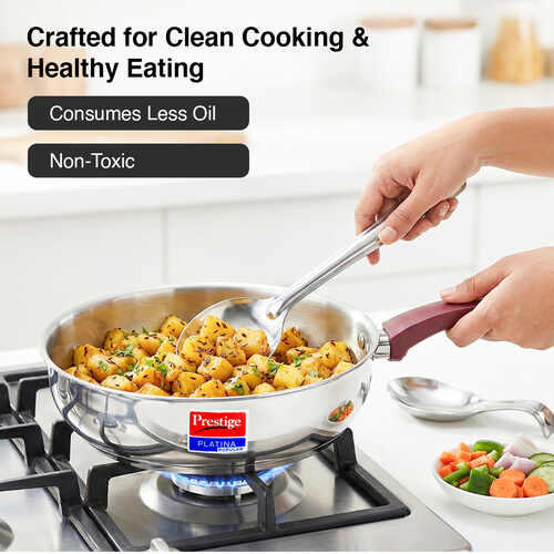 Prestige Platina Popular Stainless Steel Unique Impact Forged Bottom Fry Pan 26cm (3 L) (Silver)