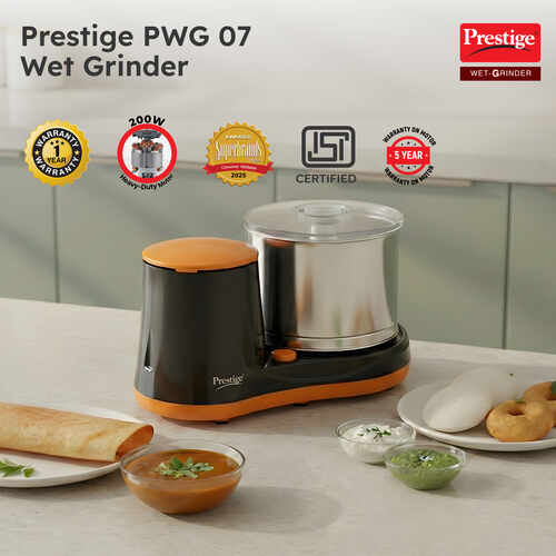Prestige PWG 07 Wet Grinder with Stainless Steel Drum 200 W, 2 L (Black, Orange)