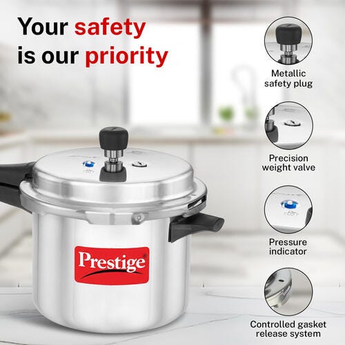Prestige 2 Litre + 3 Litre + 5 Litre Aluminium Popular Max Outer Lid Pressure Cooker Combo with 2 Lids | Gas & Induction Compatible | Visual Pressure Indicator | Gasket Release Sys | 5Y Warranty | ISI
