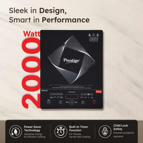 Prestige 2000 W Induction Cooktop Touch Panel (Black, Red, Atlas 2.0)