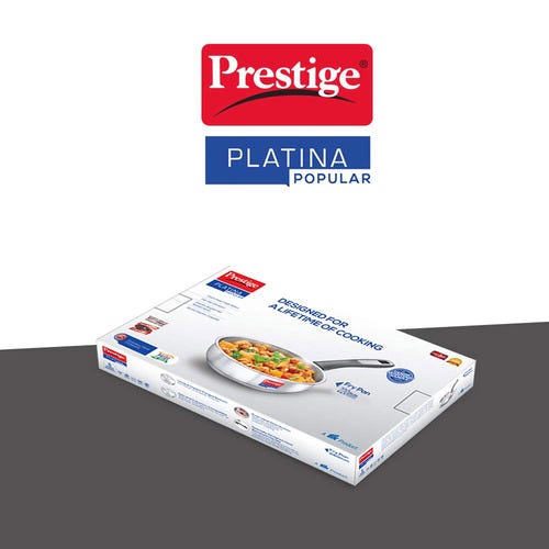 Prestige Platina Popular Stainless Steel Fry Pan, 22 cm (1 L) Silver