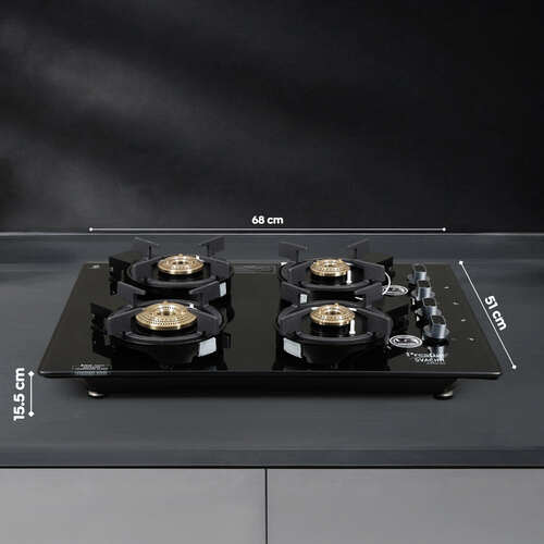Prestige Svachh Efficia HOB 04 AI (with Toughened Glass Top Multi Spark Ignition System & 4 Brass Burners)