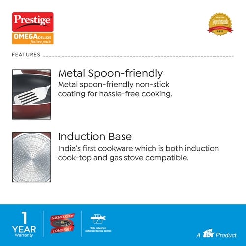 Prestige Omega Deluxe Festive Pack 4 Pc Set (Omni Tawa- 28 cm, Fry Pan- 24 cm, Kadai- 24 cm & Milk Pan- 16 cm)