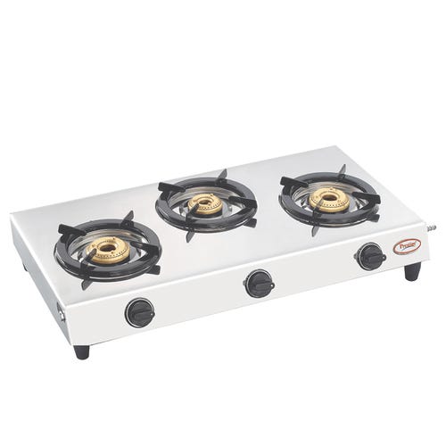 Prestige Perfect Manual Stainless steel 3 Burners Gas Stove, Silver