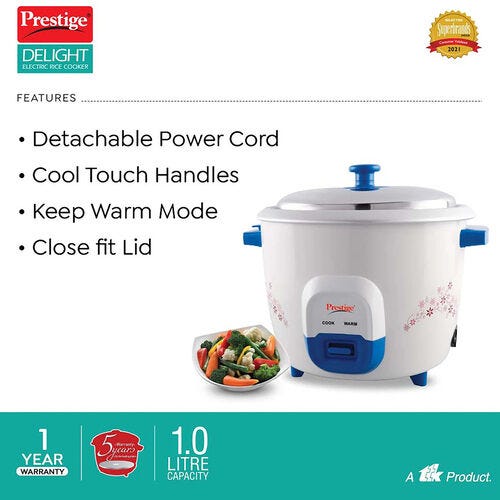 Prestige Atlas Delight Electric Rice Cooker (1 L, Blue)
