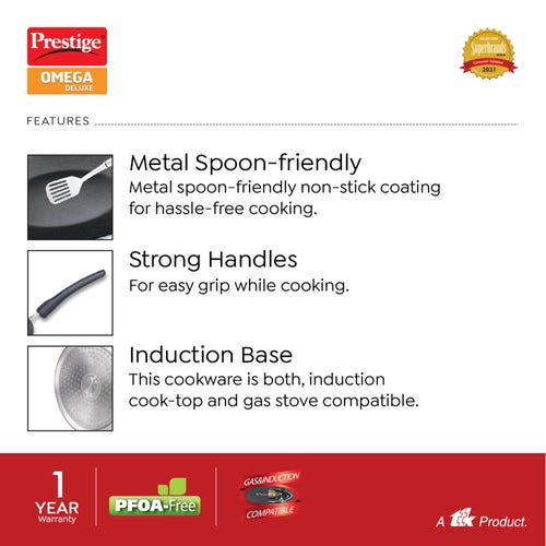Prestige Omega Deluxe Non-stick Concave Tawa (Black)