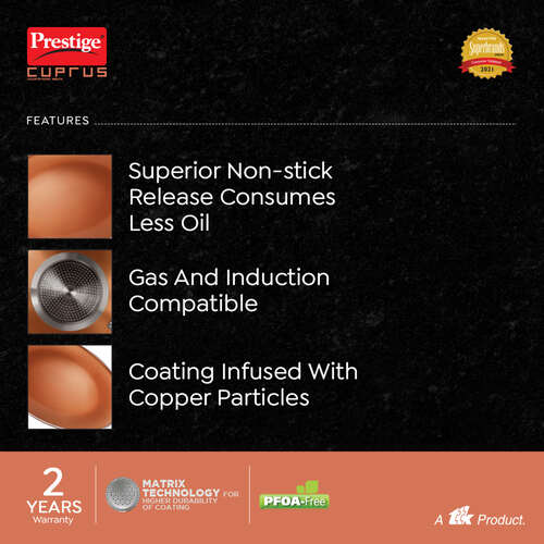 Prestige Cuprus Aluminium Gas and Induction Compatible Non-Stick Tawa, 28 cm (Copper)