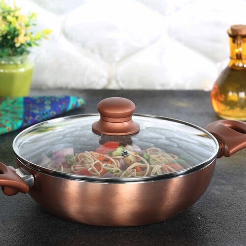 Prestige Omega Marble Kadhai 24 cm diameter with Lid 2.4 L capacity (Aluminium, Non-stick, Induction Bottom)