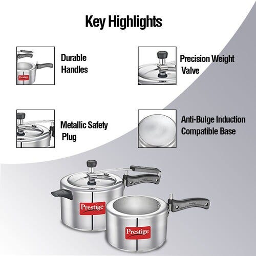 Prestige Nakshatra Plus 5 L, 3 L Inner Lid Induction Bottom Pressure Cooker (Aluminium)