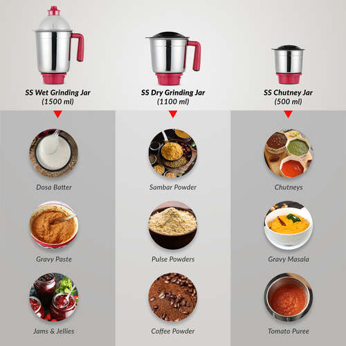 Prestige 750 Watts Regal Mixer Grinder with 3 Stainless Steel Jars| Appealing Design| Sturdy Handles| Red and Black