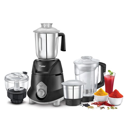 Prestige 750 Watts Hyperius Purpose Mixer Grinder with 4 Jars | Unique Fail-Safe Couplers| Kneading & Chopping Jar| Juicer Extractor Jar| Compact Design| Black